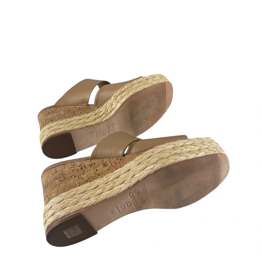 André Assous Pilar Leather Platform Wedge Sandal in Tan Sz. 39 (7 US)